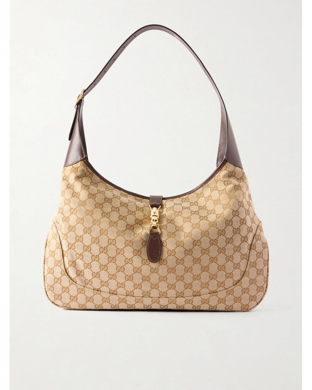Gucci Natural Jackie 1961 Large Leather-Trimmed Canvas-Jacquard Messenger Bag for men