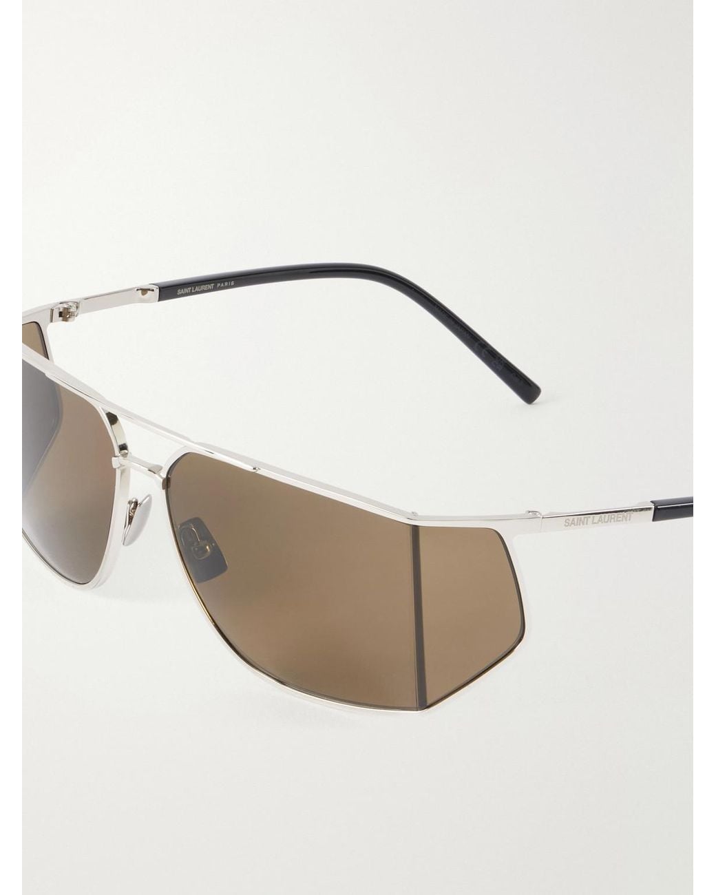 Saint Laurent Natural Sl 750 Double-Bridge Mask Aviator-Style-Tone Metal Sunglasses for men