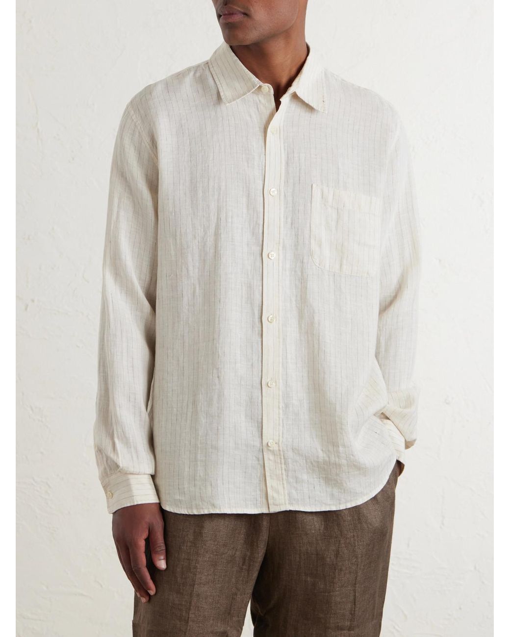 Frescobol Carioca White Telles Striped Linen Shirt for men