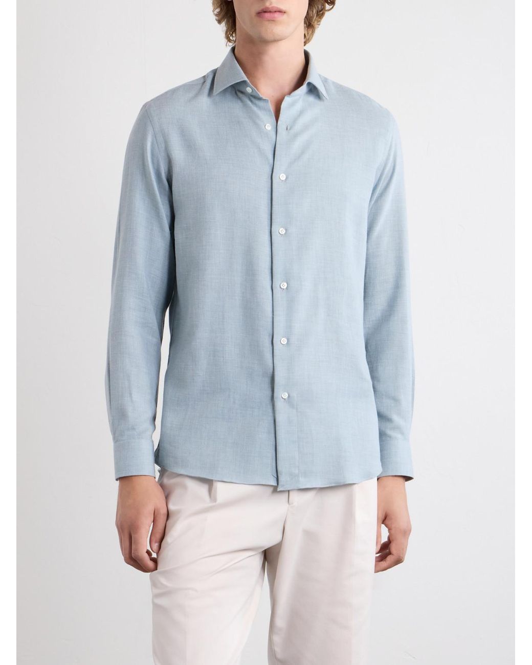 Caruso Blue Cotton And Cashmere-Blend Shirt for men