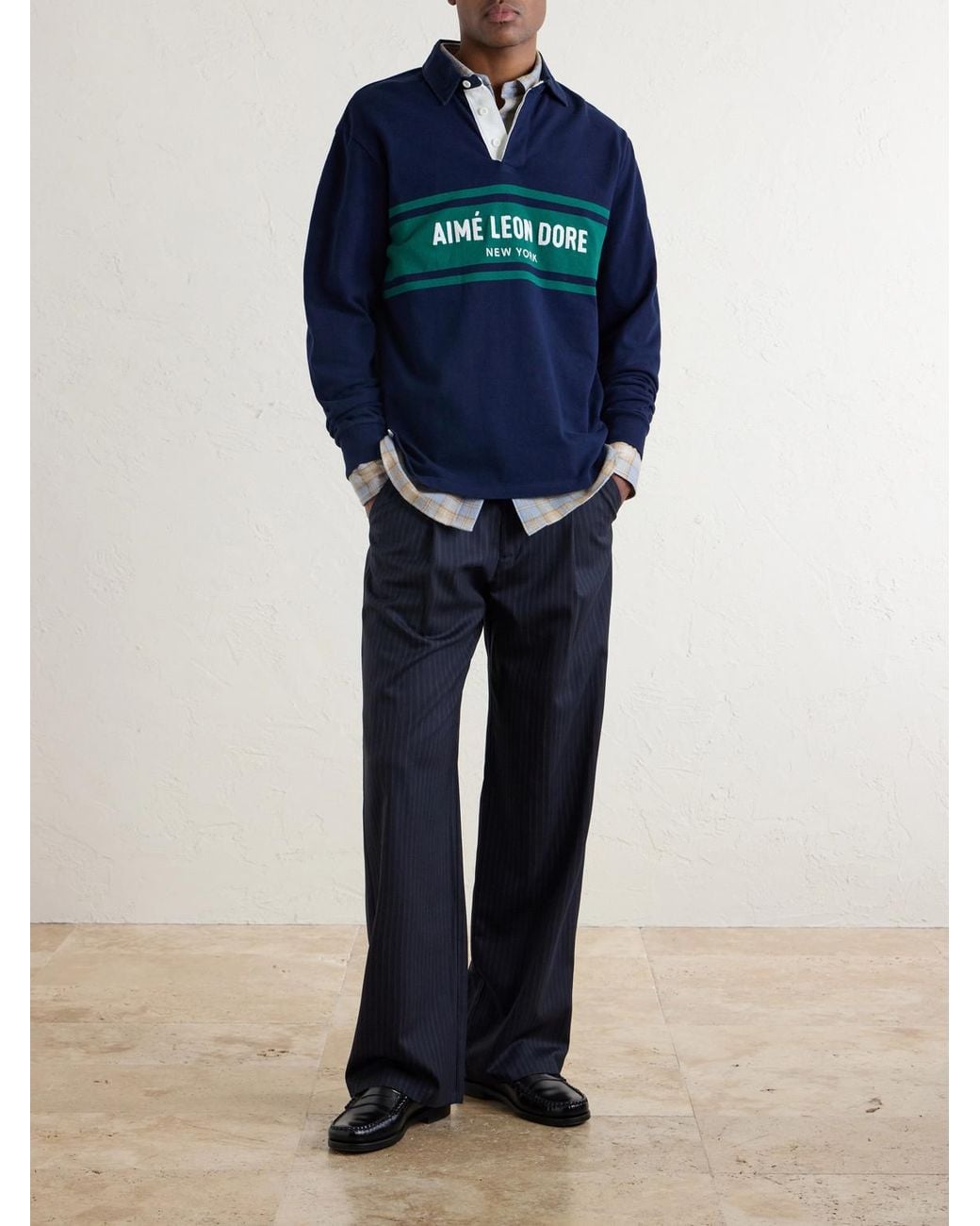 Aimé Leon Dore Blue Logo-Embroidered Cotton-Jersey Polo Sweater for men