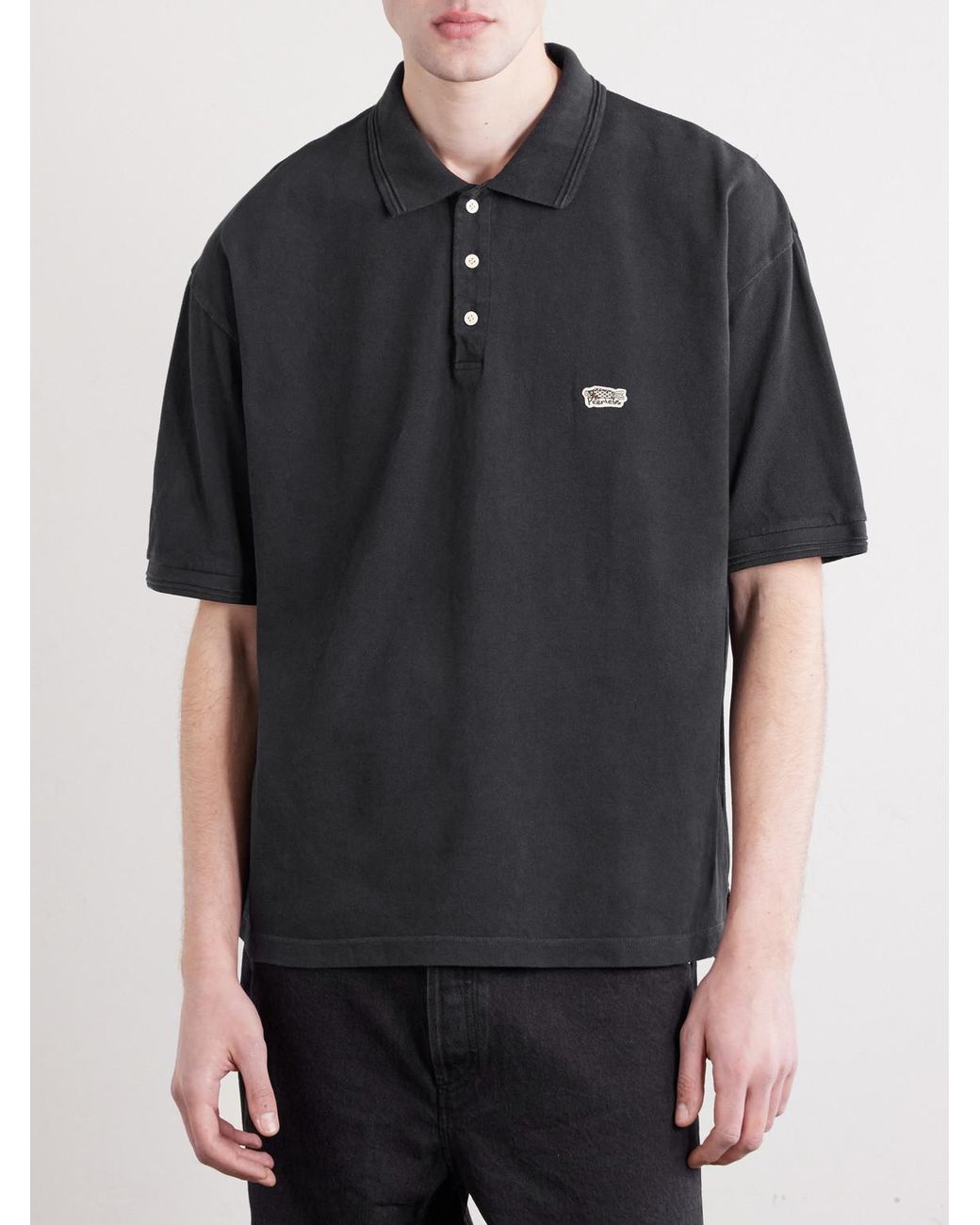 Visvim Black Mondo Logo-embroidered Cotton-piqué Polo Shirt for men