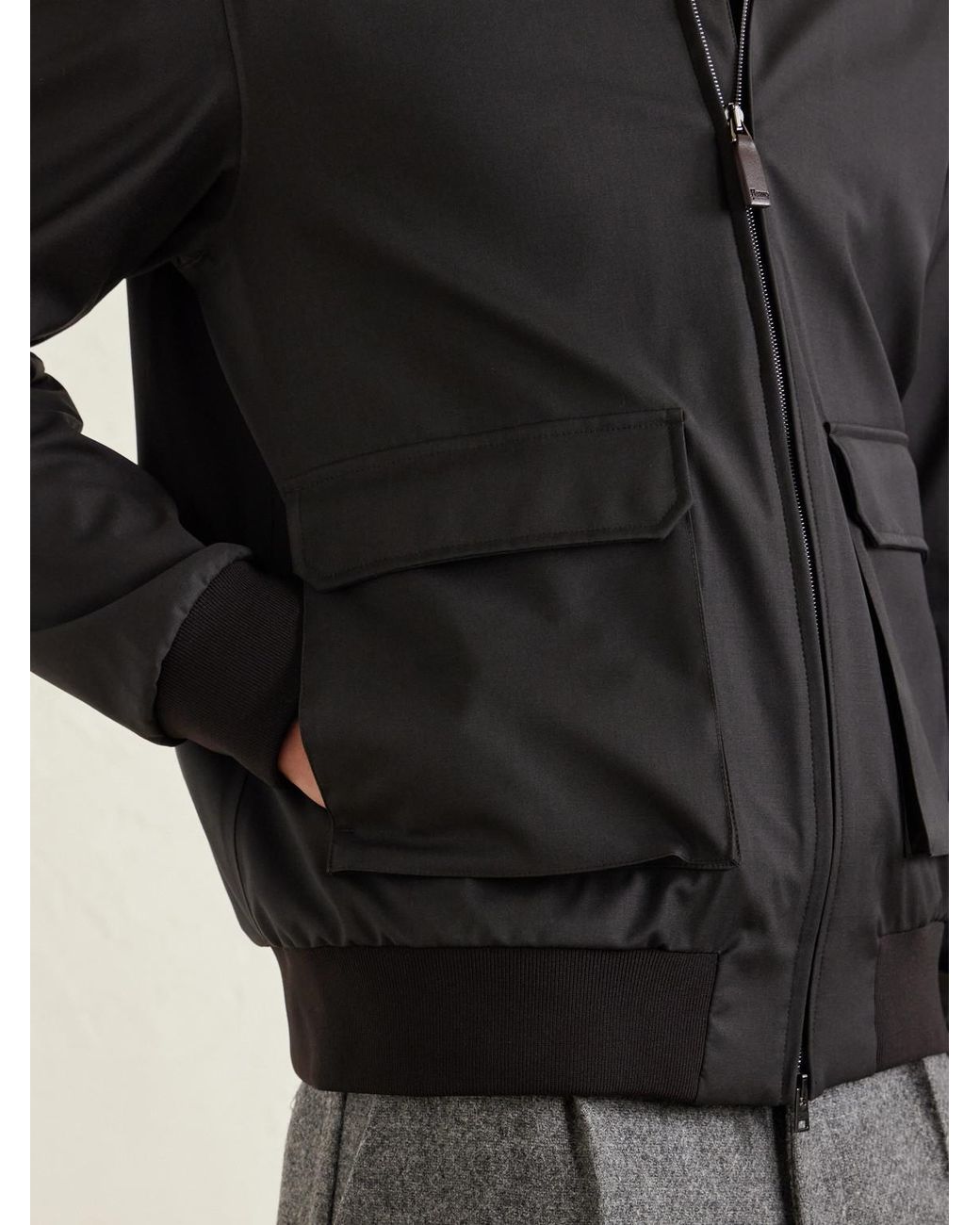 Herno Black Storm System Wool Bomber Jacket for men
