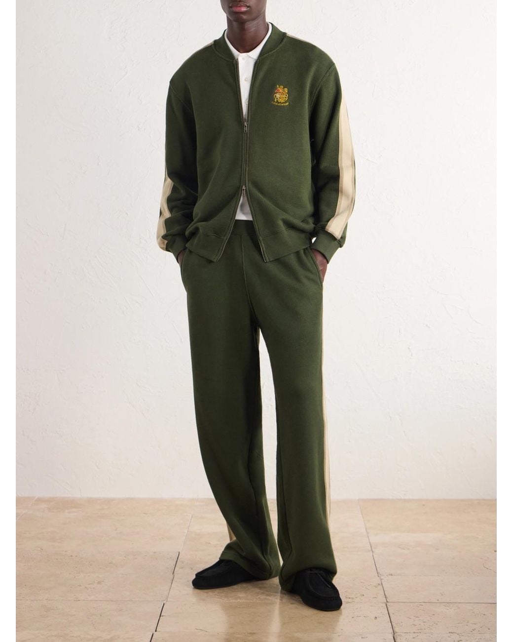 Aimé Leon Dore Green Straight-Leg Striped Cotton Sweatpants for men