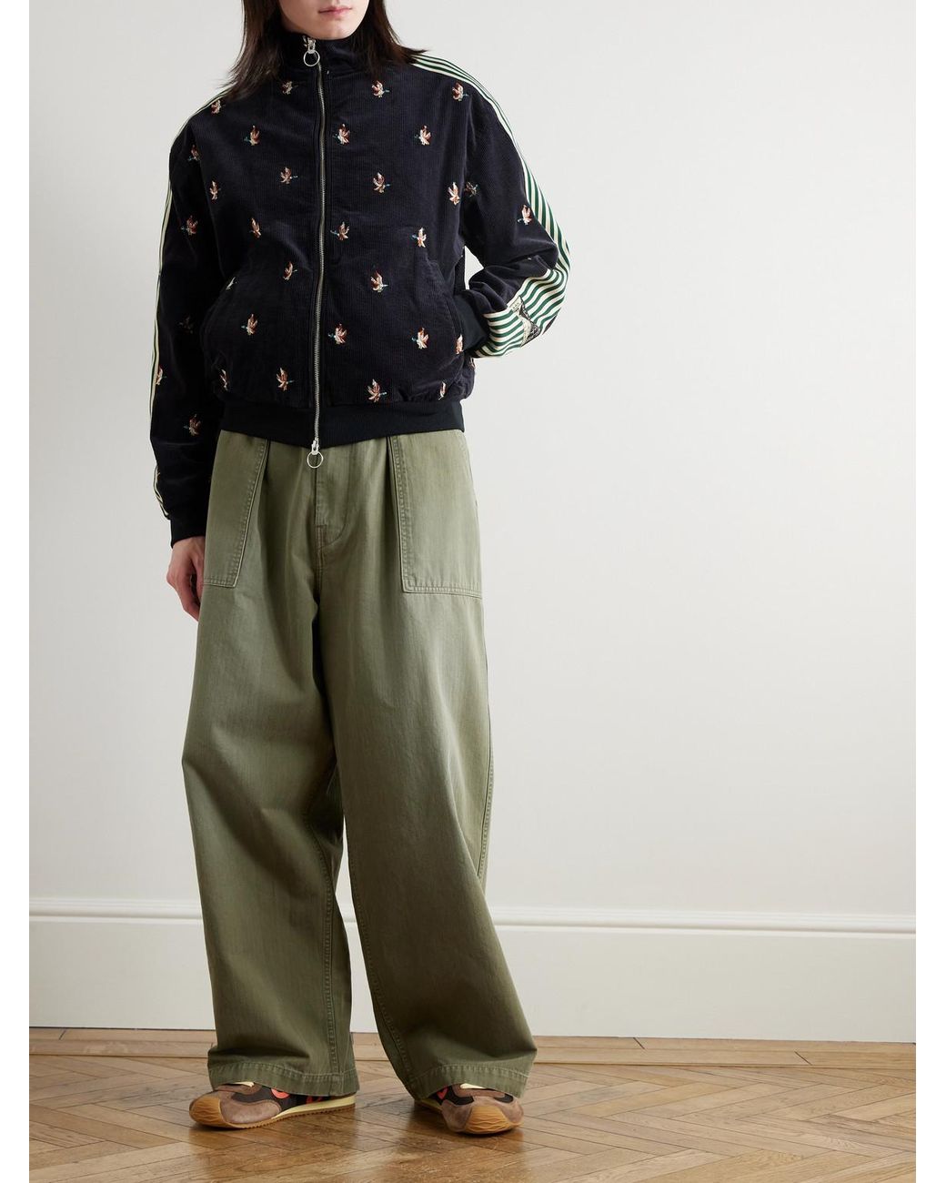 Kapital Black Striped Webbing-Trimmed Embroidered Cotton-Blend Corduroy Track Jacket for men