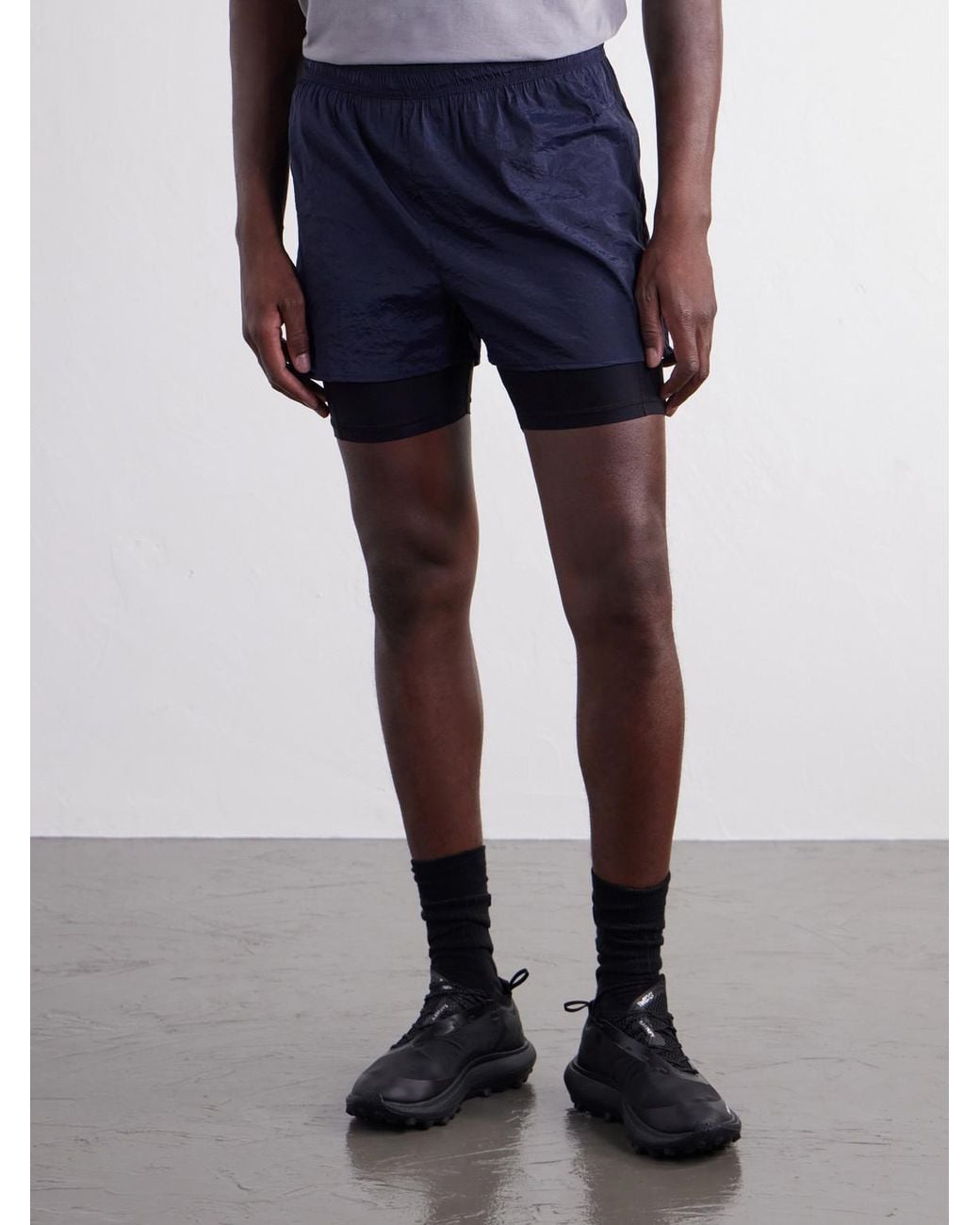 Literary Sport Blue Myles Layered Shell And Stretch-Jersey Running Shorts for men