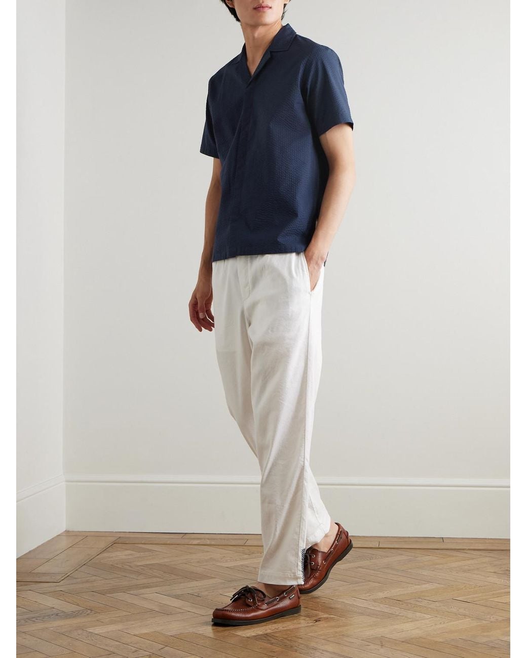 Orlebar Brown White Sonoran Tapered Linen-Blend Drawstring Trousers for men