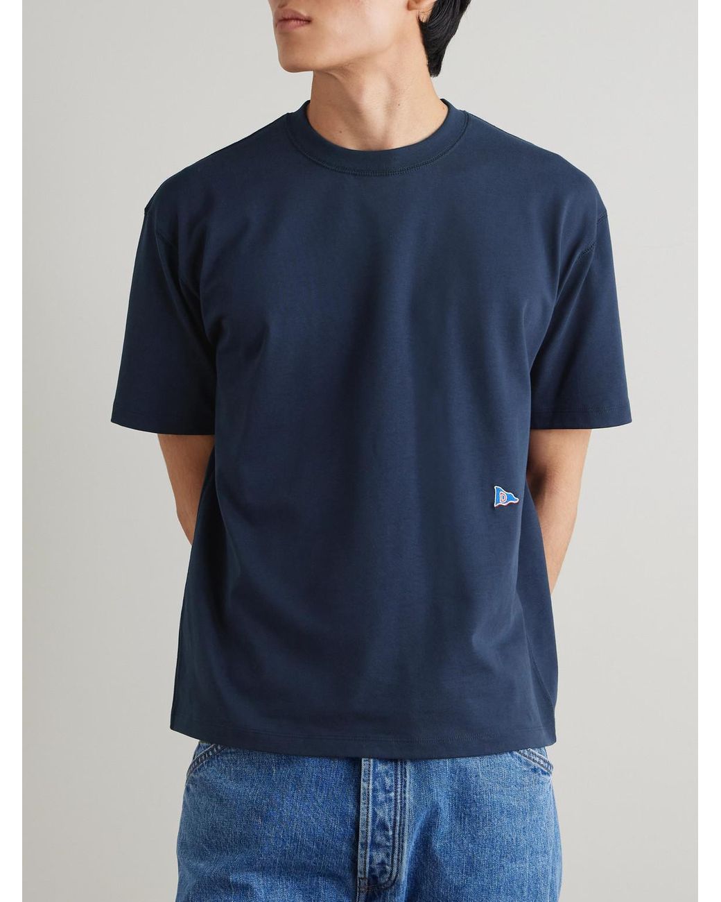 Drake's Blue Him Hiking Logo-Embroidered Cotton-Jersey T-Shirt for men