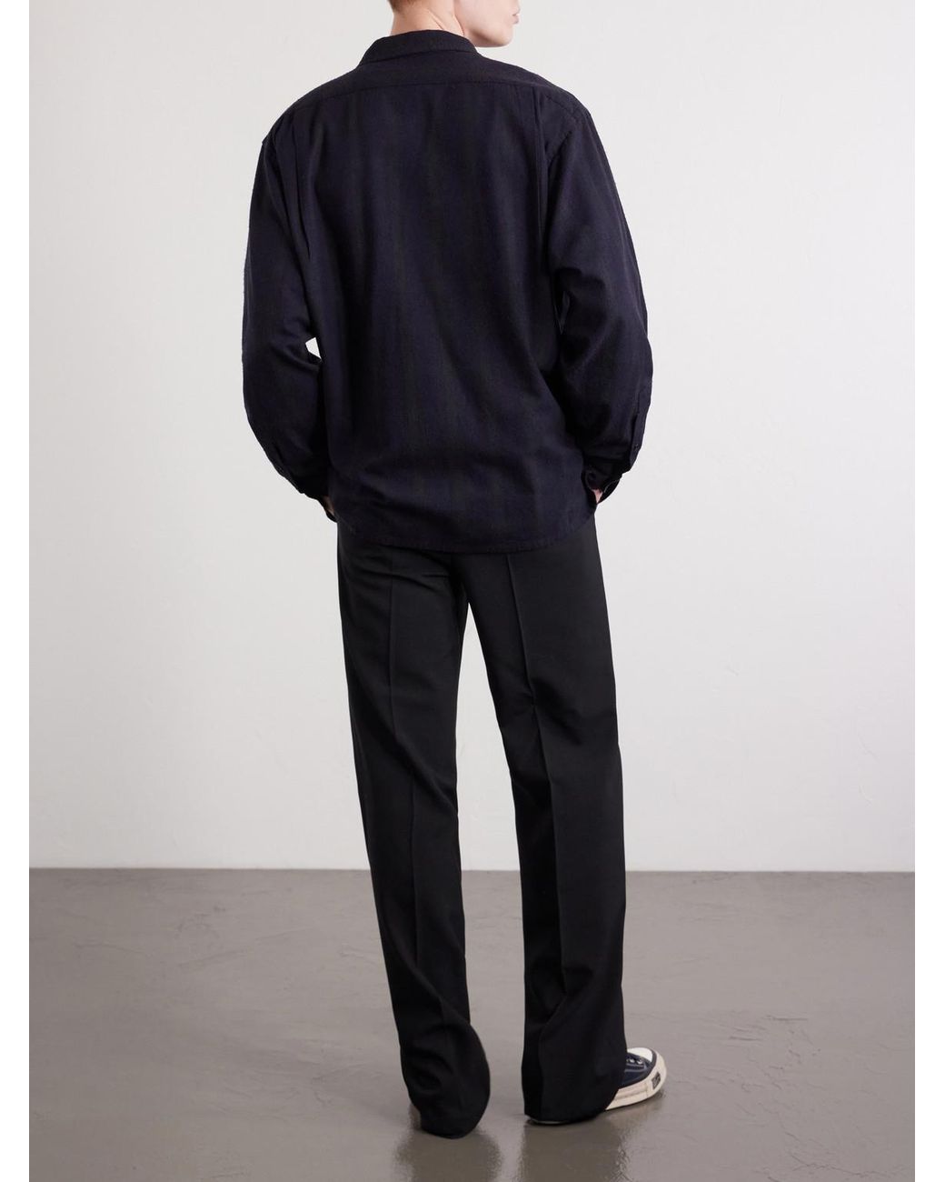 A.PRESSE Blue Camp-Collar Checked Silk Shirt for men