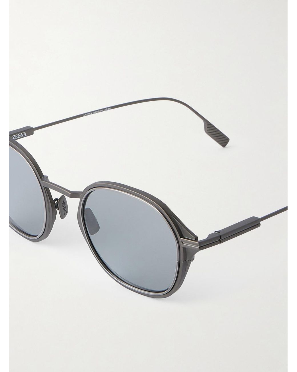 Zegna Metallic Round-Frame Titanium Sunglasses for men