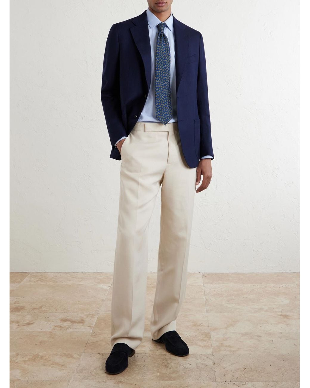 De Petrillo Blue Wool-Hopsack Blazer for men