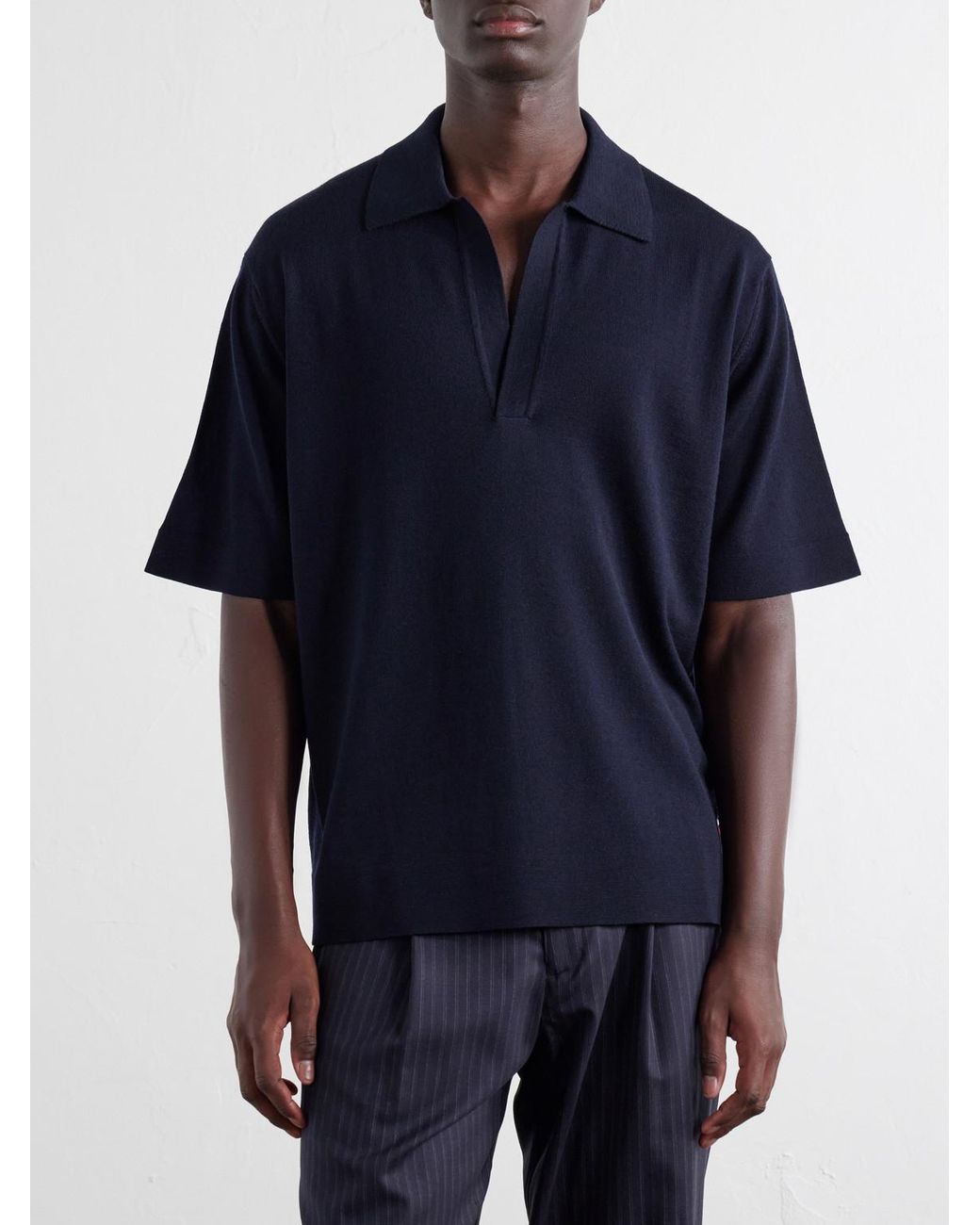 Orlebar Brown Blue Raffertie Merino Wool Polo Shirt for men
