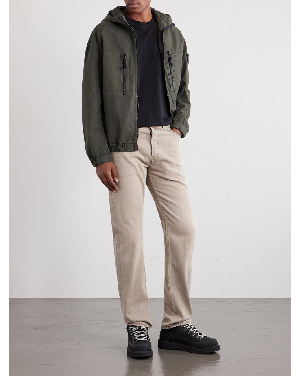 Stone Island Gray Logo-Appliquéd Garment-Dyed Organic Cotton Ripstop Hooded Jacket for men