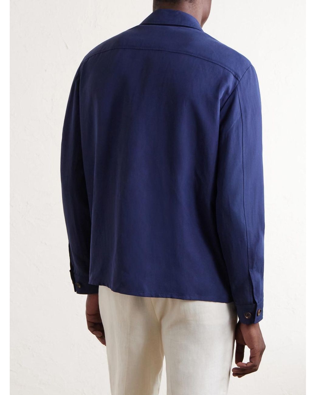 Eleventy Blue Lyocell And Linen-blend Shirt for men