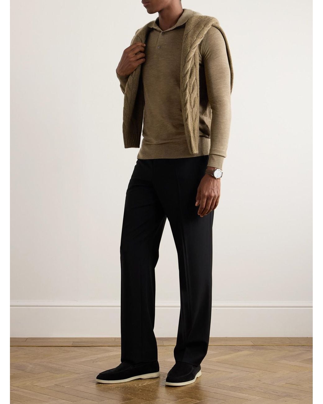 Loro Piana Natural Wish Wool Polo Shirt for men