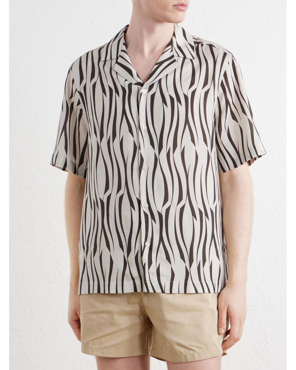 Frescobol Carioca White Roberto Camp-collar Printed Lyocell And Linen-blend Shirt for men