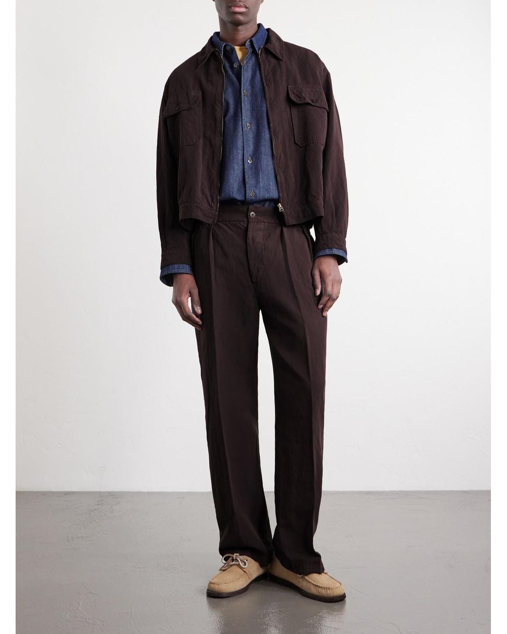 Kaptain Sunshine Black Straight-Leg Cotton And Linen-Blend Trousers for men
