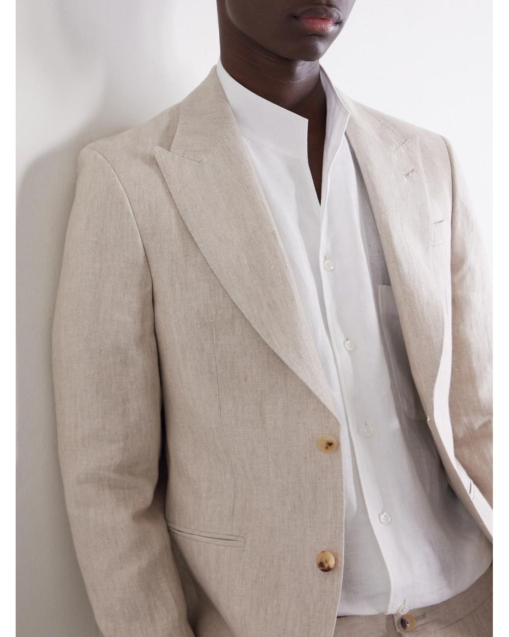 Mr P. White Slim-Fit Linen Tuxedo Jacket for men