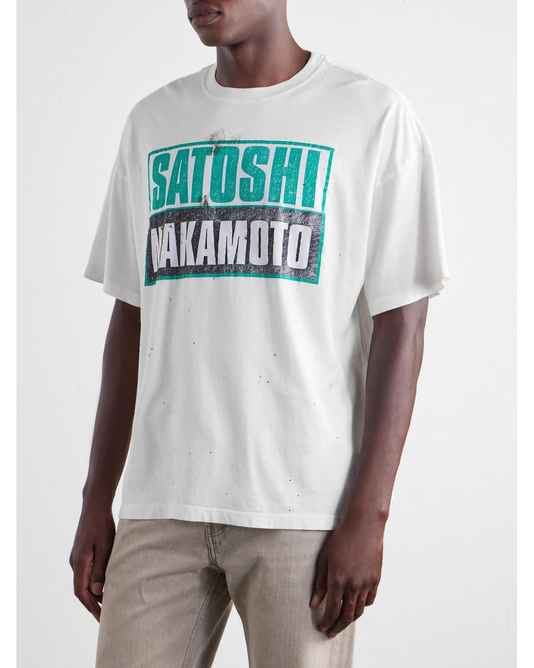 Satoshi Nakamoto Blue Minute Logo-Print Distress Cotton-Jersey T-Shirt for men