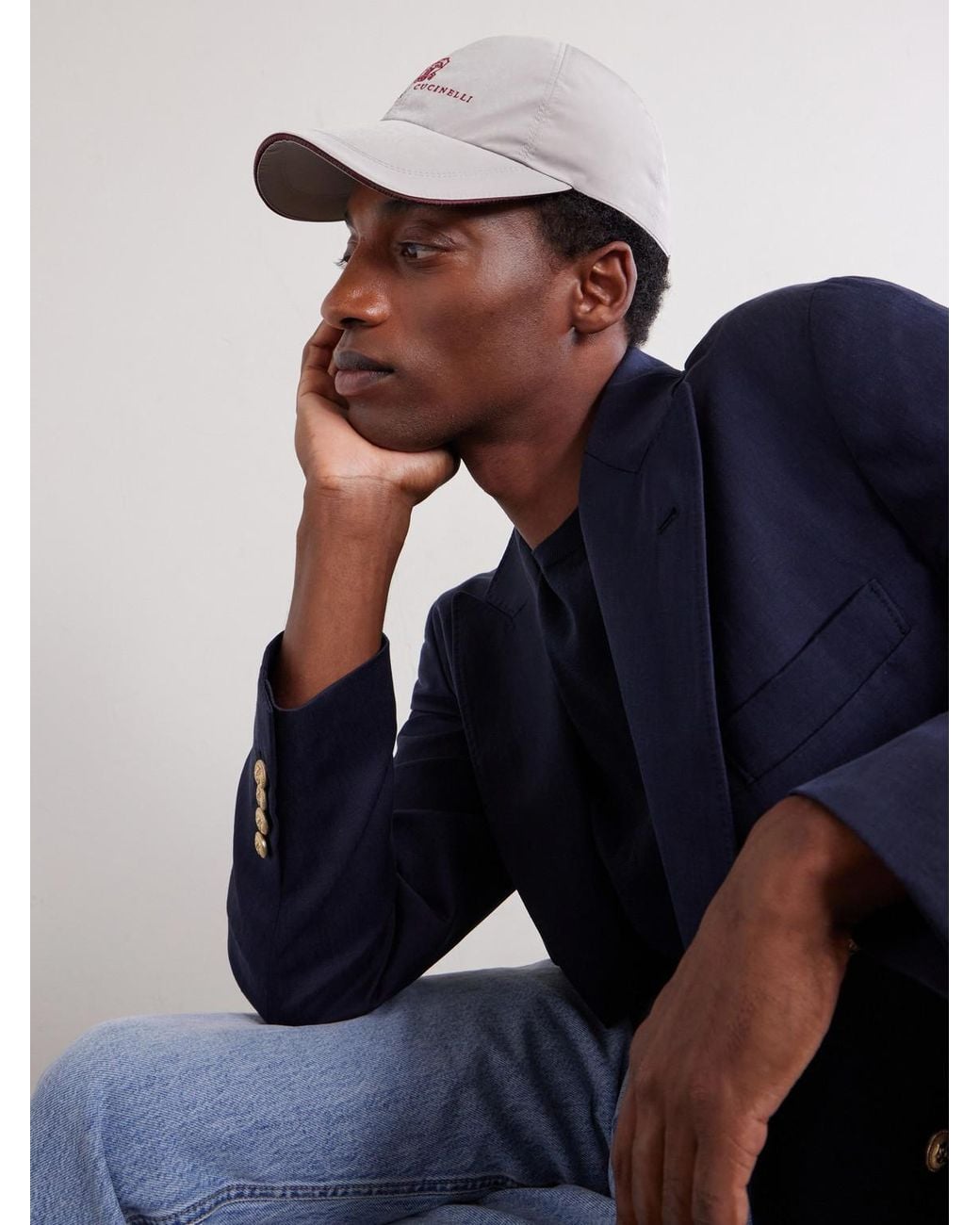 Brunello Cucinelli White Logo-embroidered Shell Cap for men