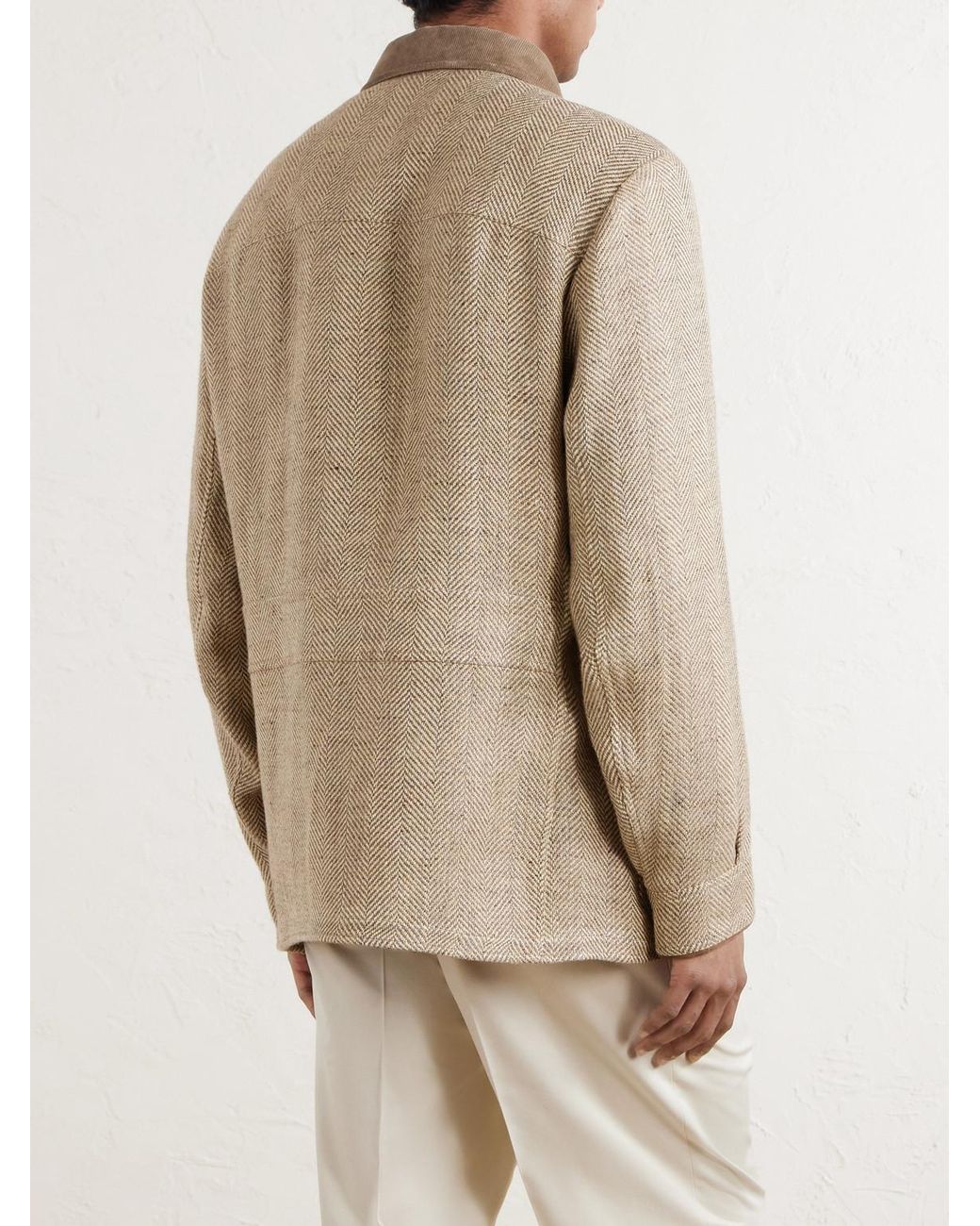 Ralph Lauren Natural Corduroy And Suede-Trimmed Herringbone Linen Field Jacket for men