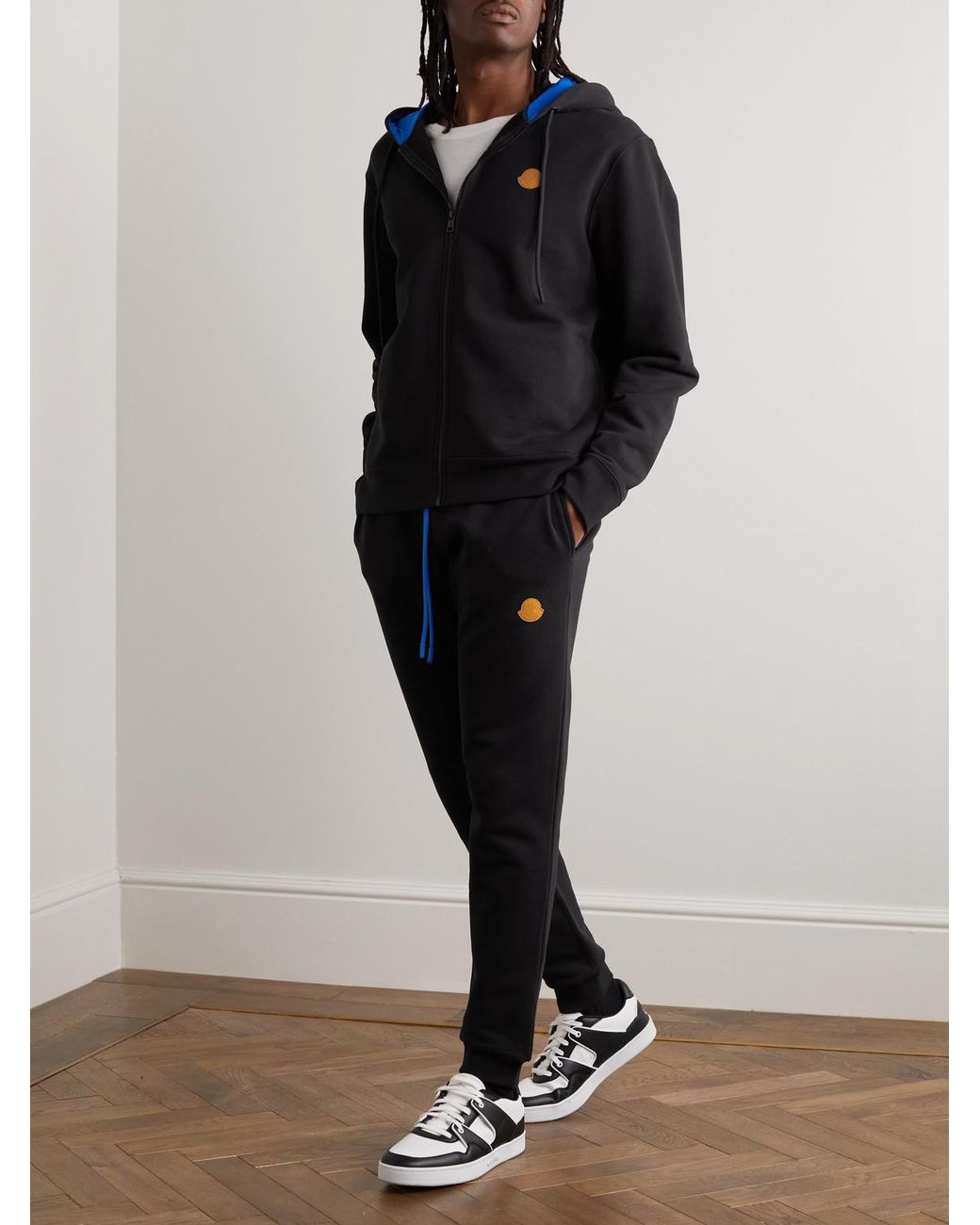 Moncler Blue Logo-Appliquéd Cotton-Jersey Zip-Up Hoodie for men