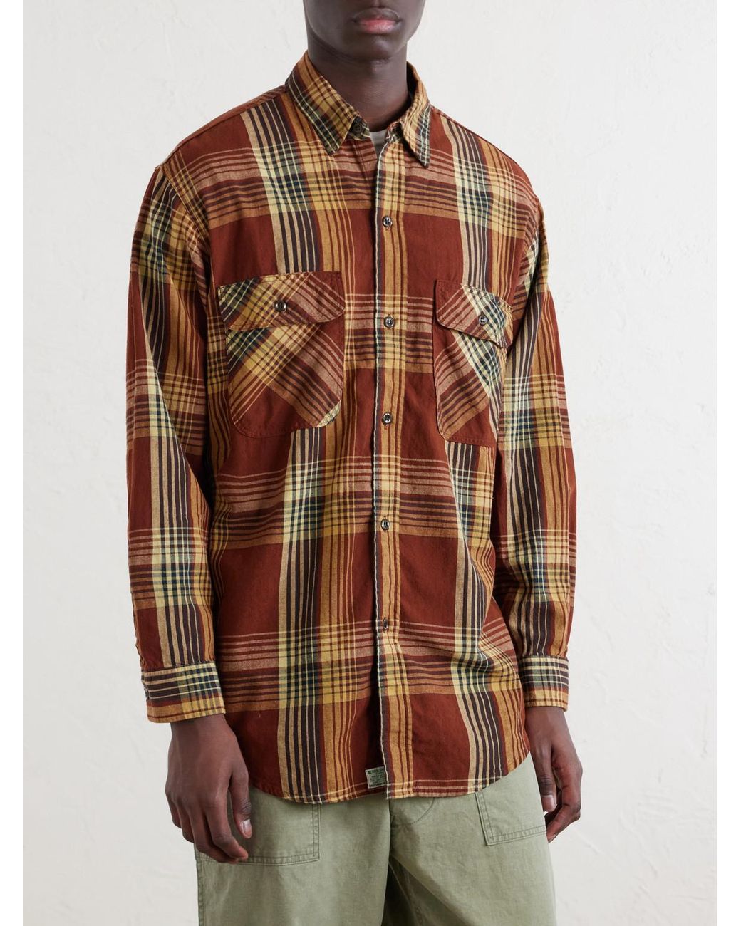 Orslow Brown Checked Cotton And Linen-blend Shirt for men