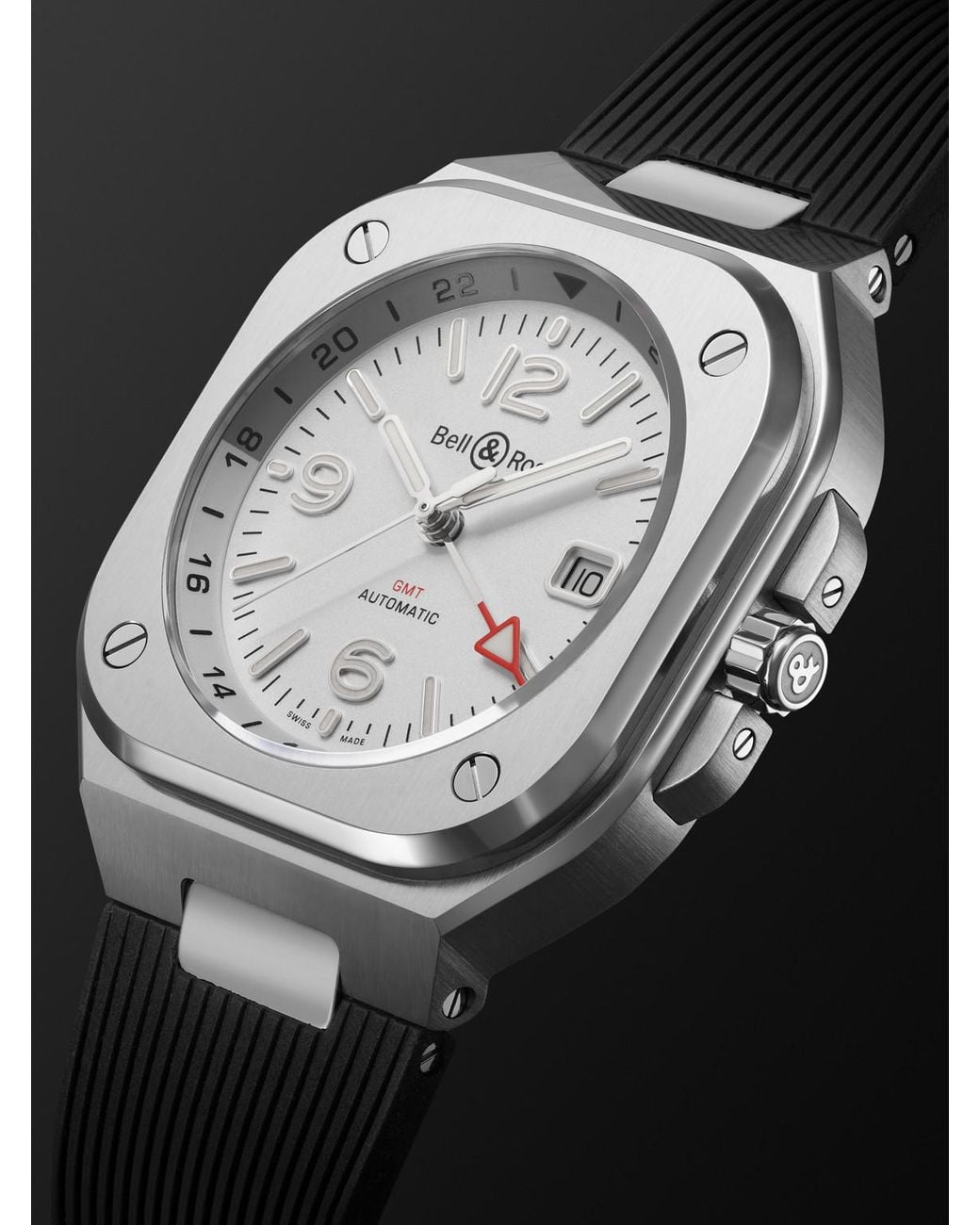 Bell & Ross Black Br 05 Automatic Gmt Stainless Steel Watch, Ref. Br05g-si-st/srb Bu23nov for men