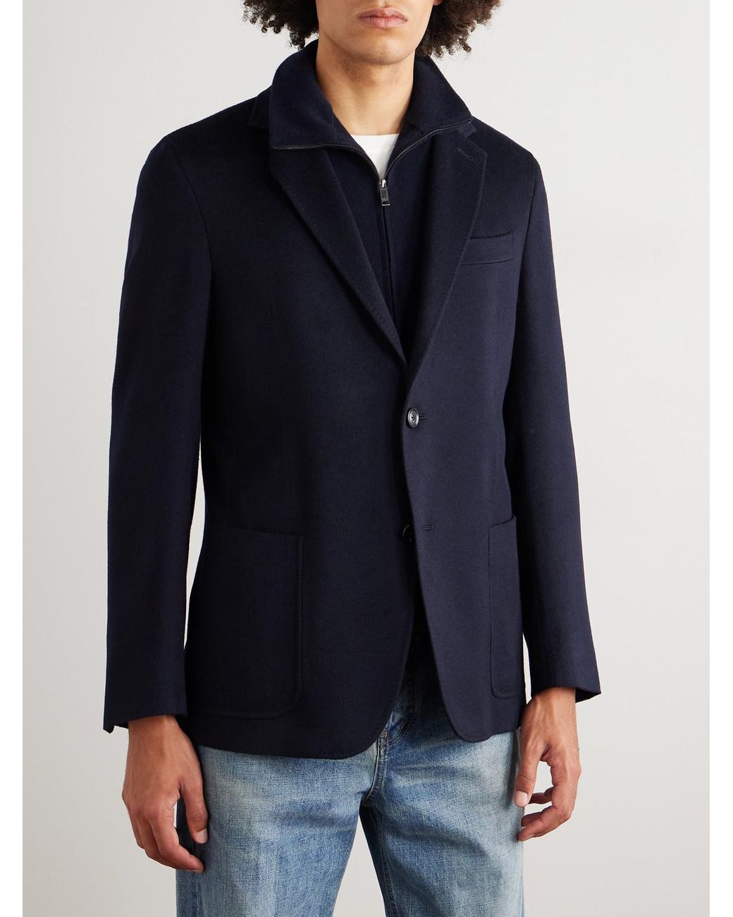 Zegna Blue Layered Cashmere Blazer for men