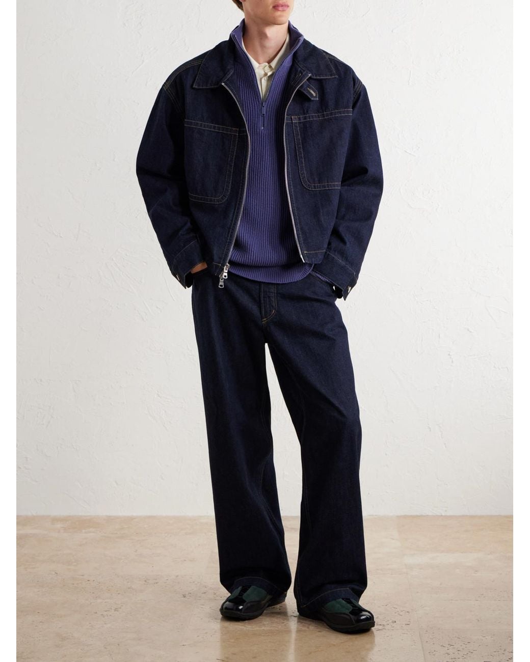 Canada Goose Blue Mckinney Logo-Appliquéd Striped Ribbed Wool Half-Zip Sweater for men