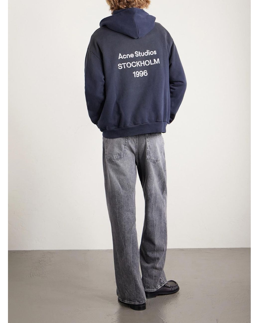 Acne Blue Franziska Garment-dyed Distressed Logo-print Cotton-blend Jersey Hoodie for men