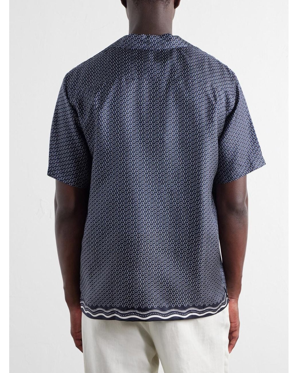 Orlebar Brown Blue Maitan Camp-Collar Printed Silk-Satin Shirt for men