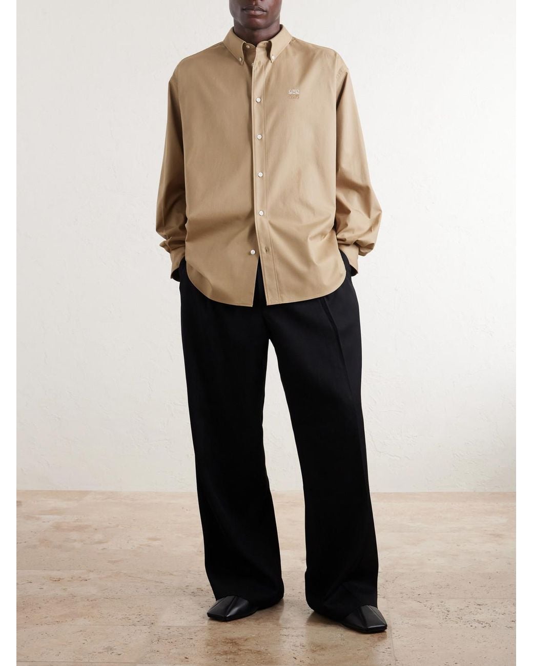 Loewe Natural Anagram-embroidered Cotton Shirt for men