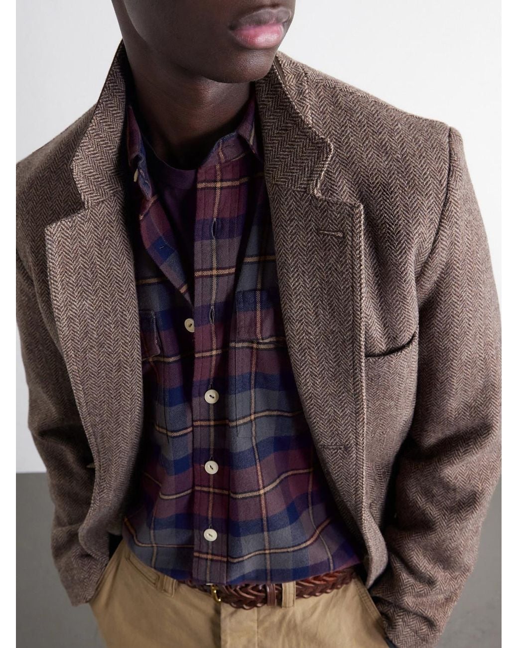 Drake's Blue Brushed Checked Cotton-Flannel Shirt for men