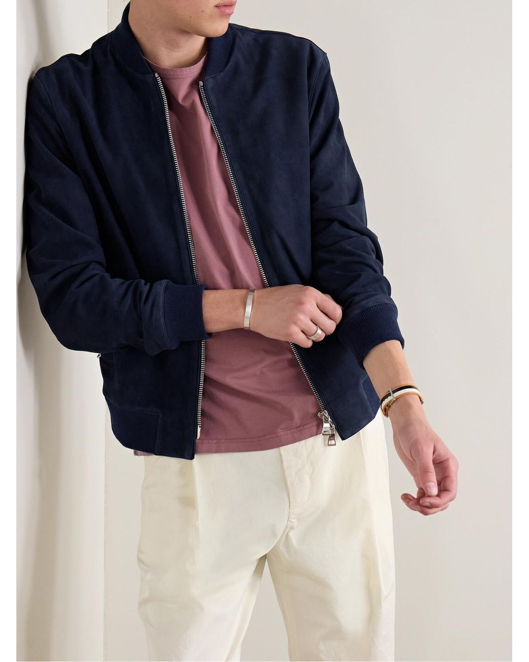 Mr P. Blue Suede Bomber Jacket for men