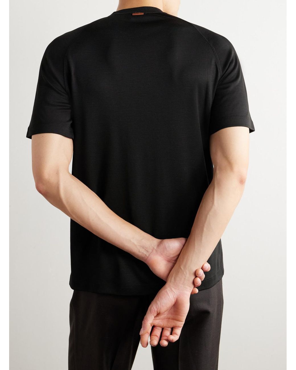 Zegna Black High Performance Wool-Jersey T-Shirt for men