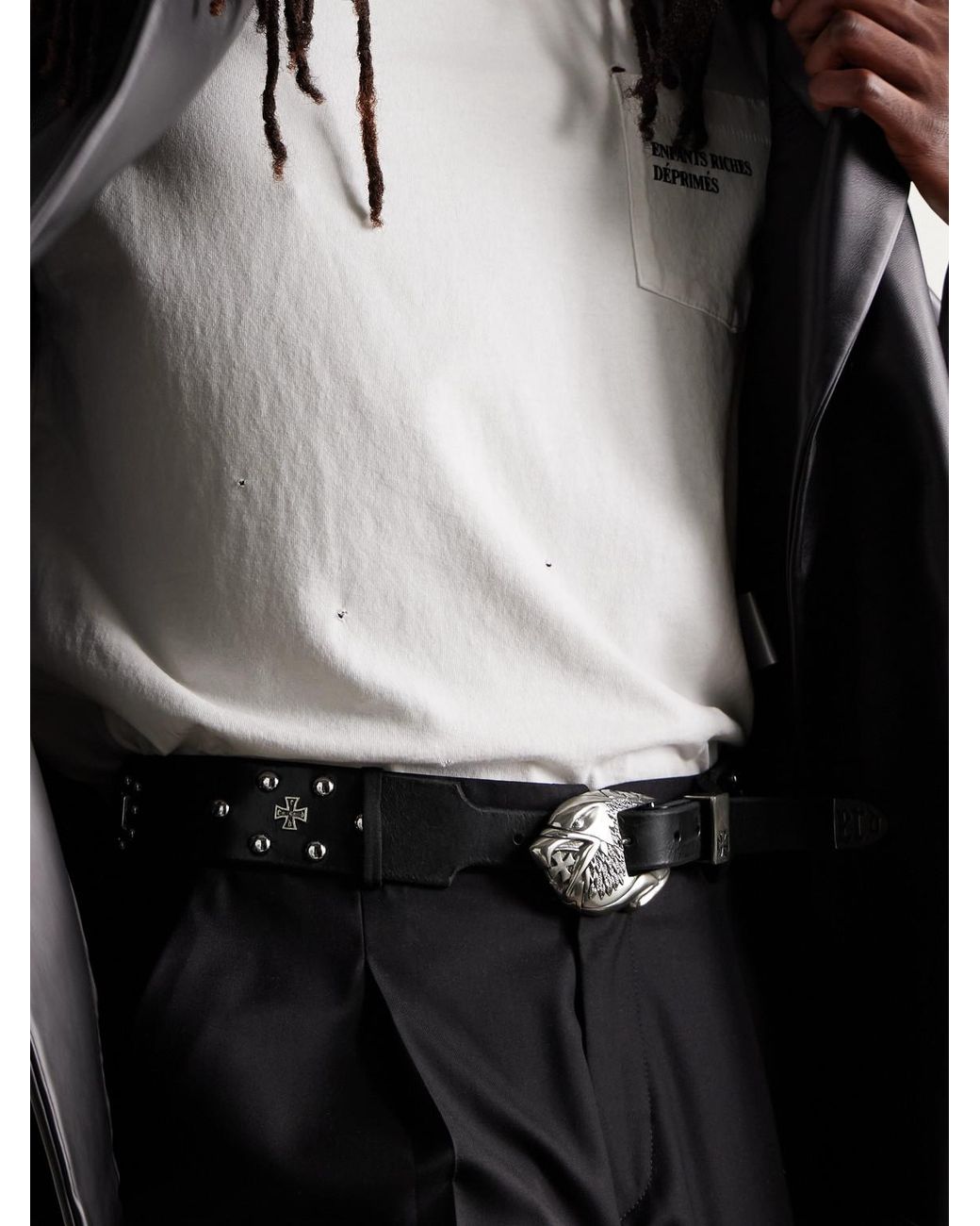 Enfants Riches Deprimes Black 4.5Cm Eagle Petit Iron Cross Studded Leather Belt for men