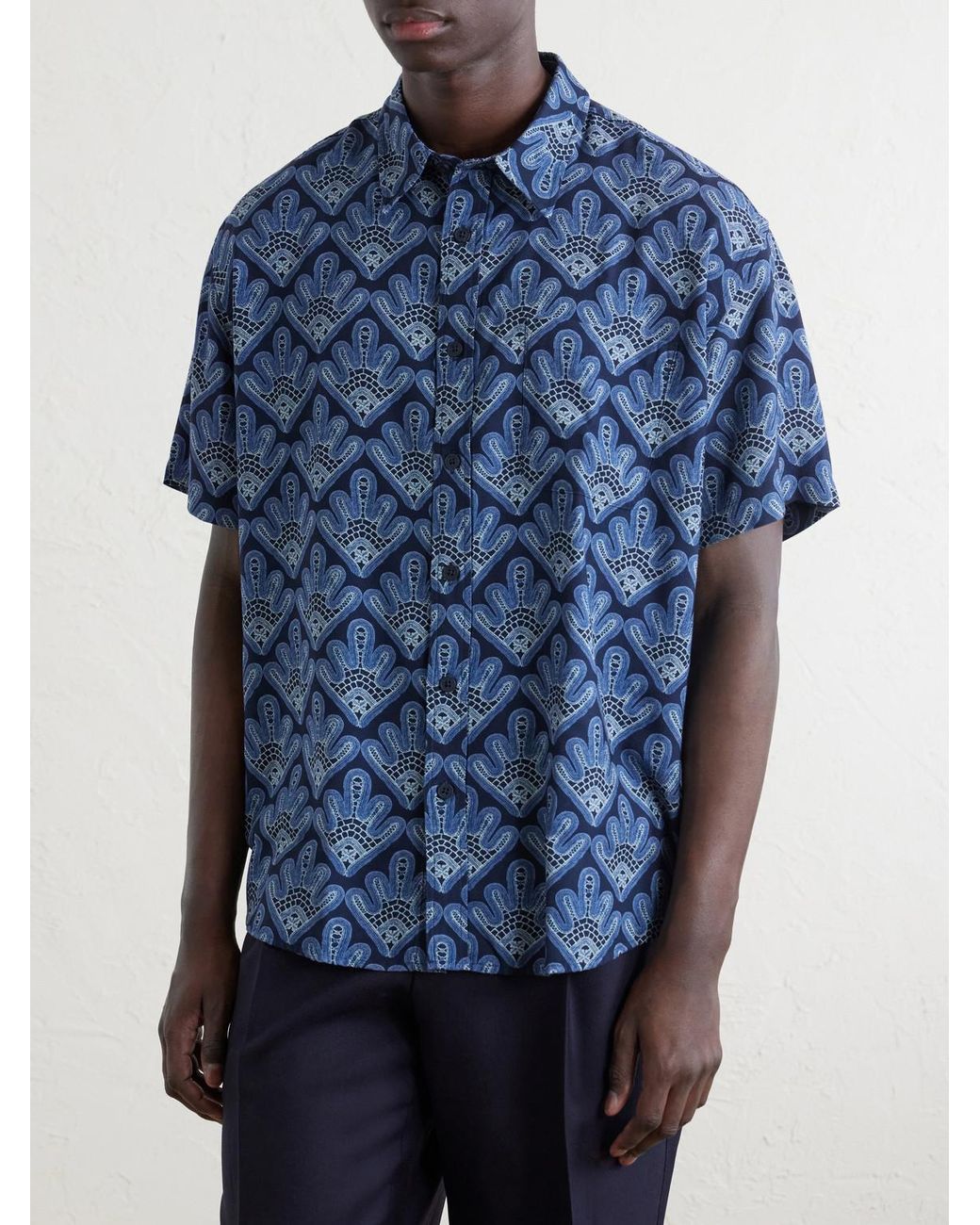 NN07 Blue Deon Printed Woven Shirt for men