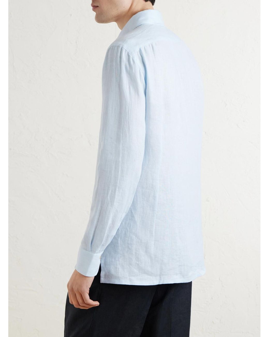 Kiton Blue Linen Shirt for men