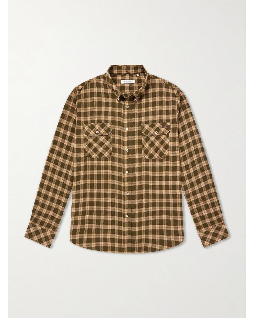 Wales Bonner Natural Canopy Button-Down Logo-Embroidered Checked Cotton Shirt for men