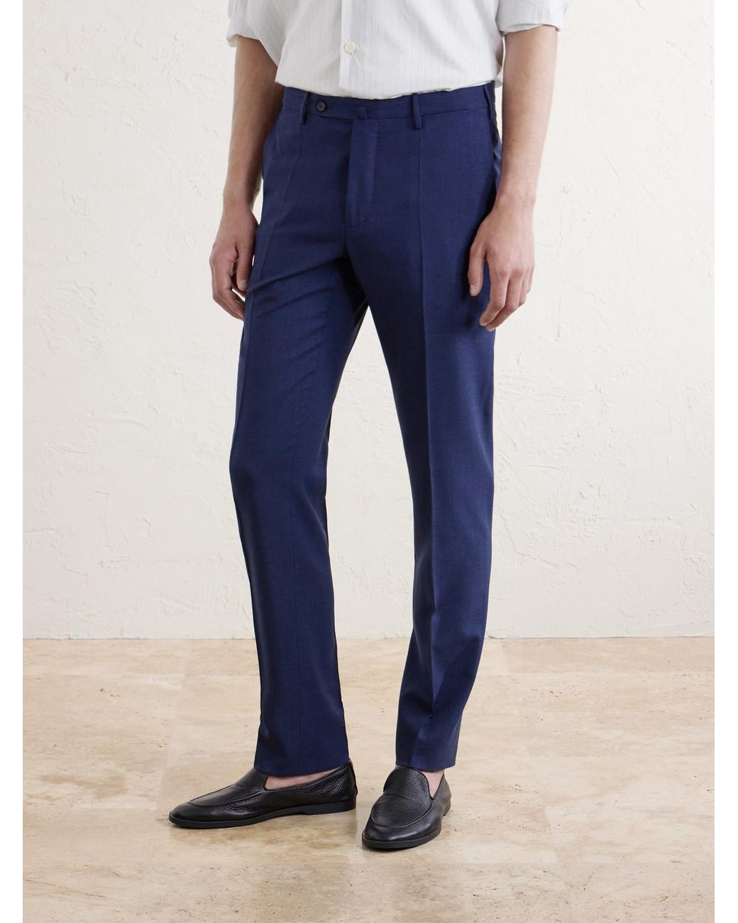 Slowear Blue Incotex Straight-Leg Pleated Virgin Wool, Silk And Linen-Blend Trousers for men