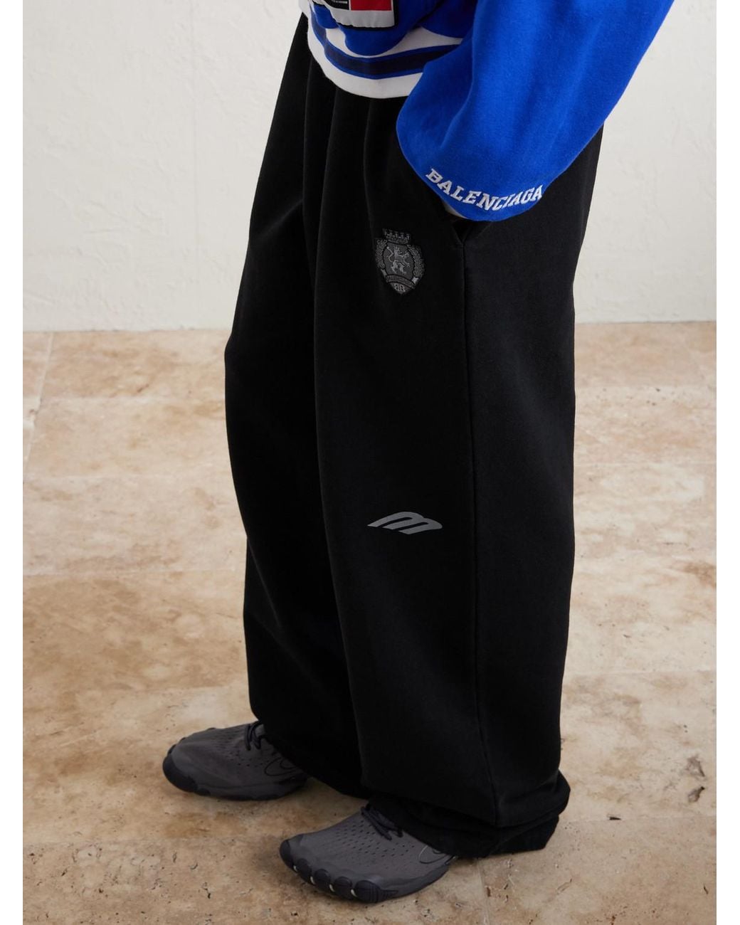 Balenciaga Black Wide-Leg Logo-Print Appliquéd Cotton-Jersey Sweatpants for men
