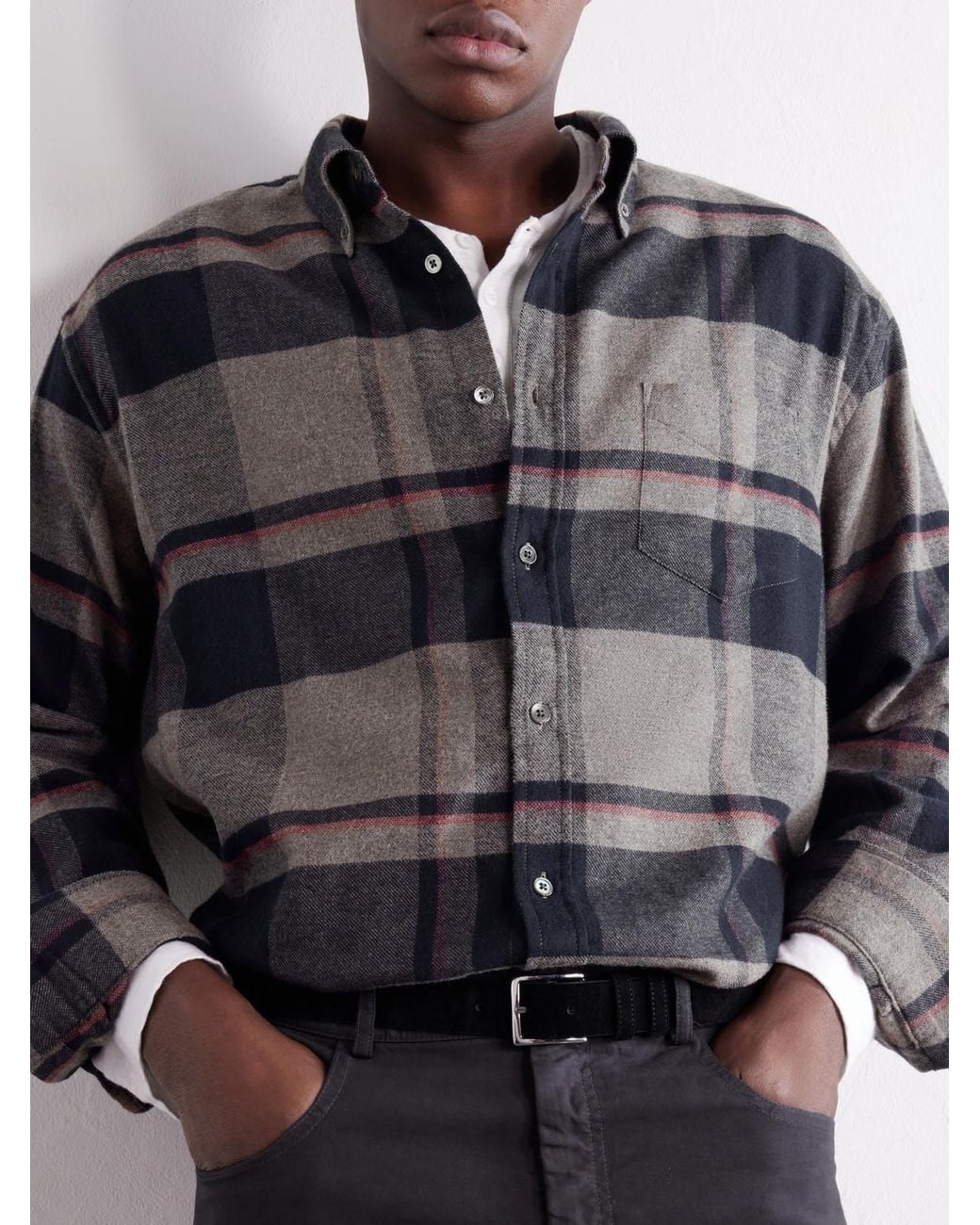 Portuguese Flannel Gray Lumen Oversized Checked Cotton-Flannel Shirt for men