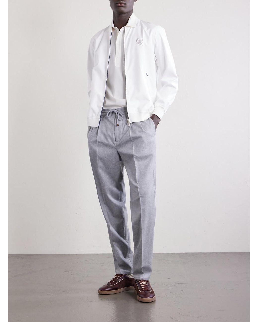 Brunello Cucinelli White Logo-Appliquéd Shell Bomber Jacket for men
