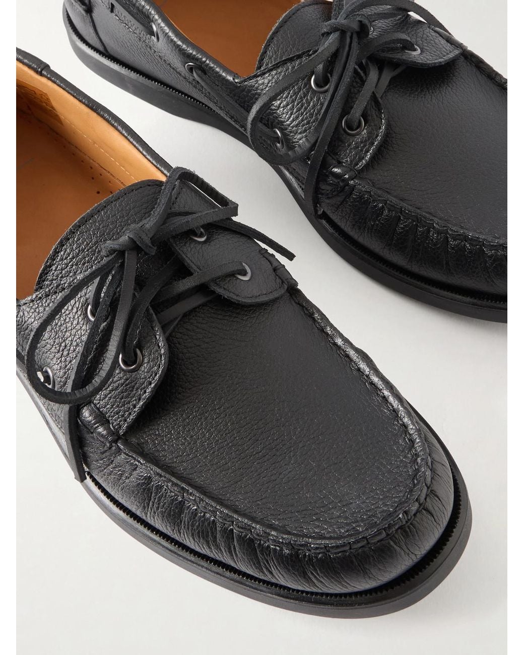 Mr P. Black Full-grain Leather Boat Shoes for men