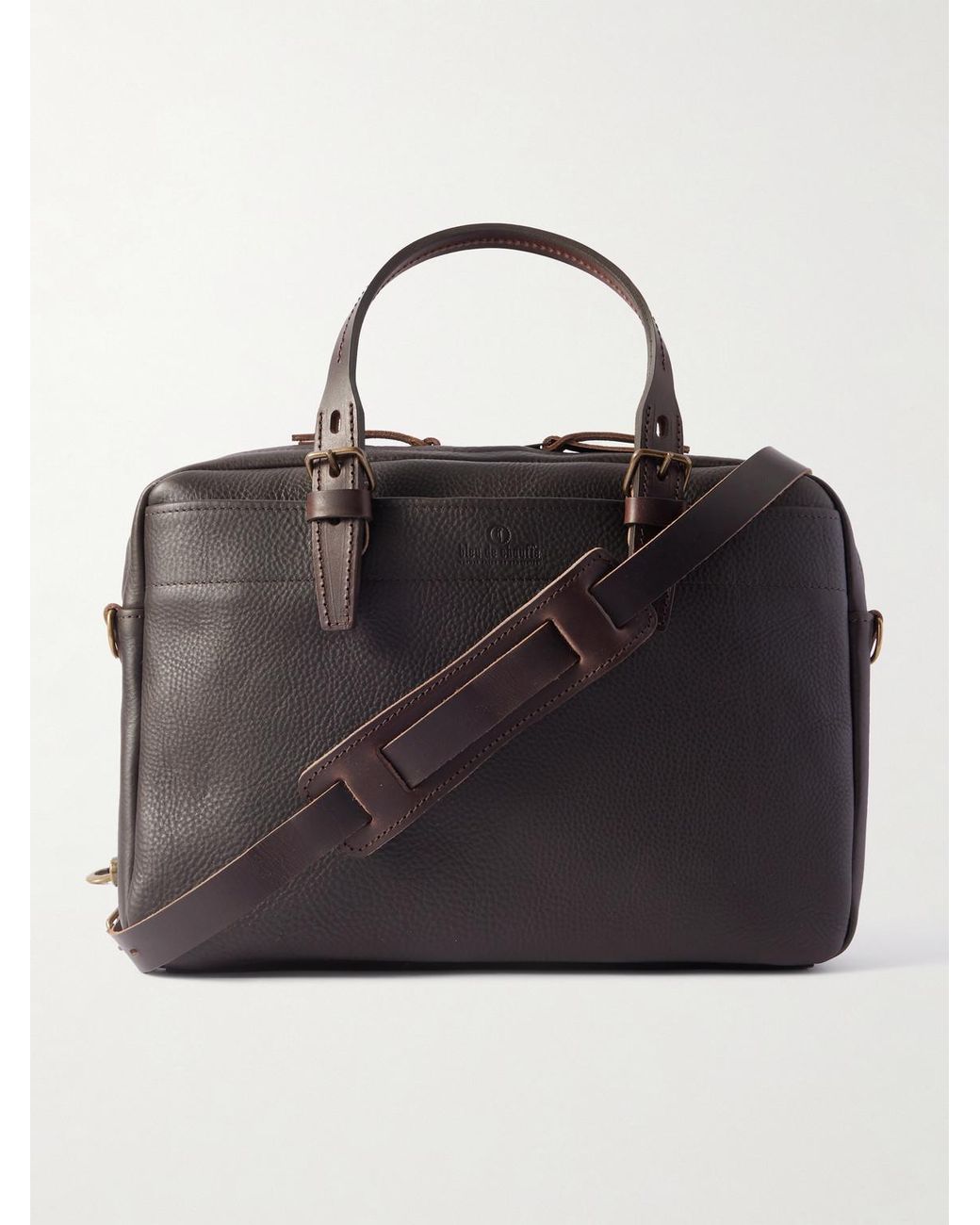 Bleu De Chauffe Black Folder Business Full-Grain Leather Briefcase for men