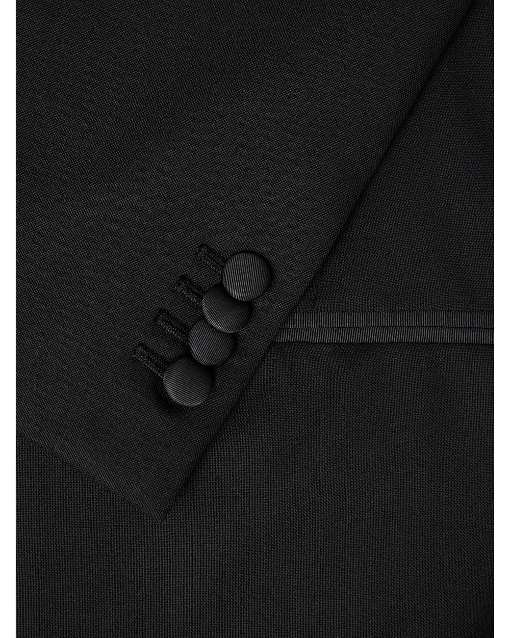 Mr P. Black Double-Breasted Slim-Fit Satin-Trimmed Virgin Wool-Twill Tuxedo Jacket for men