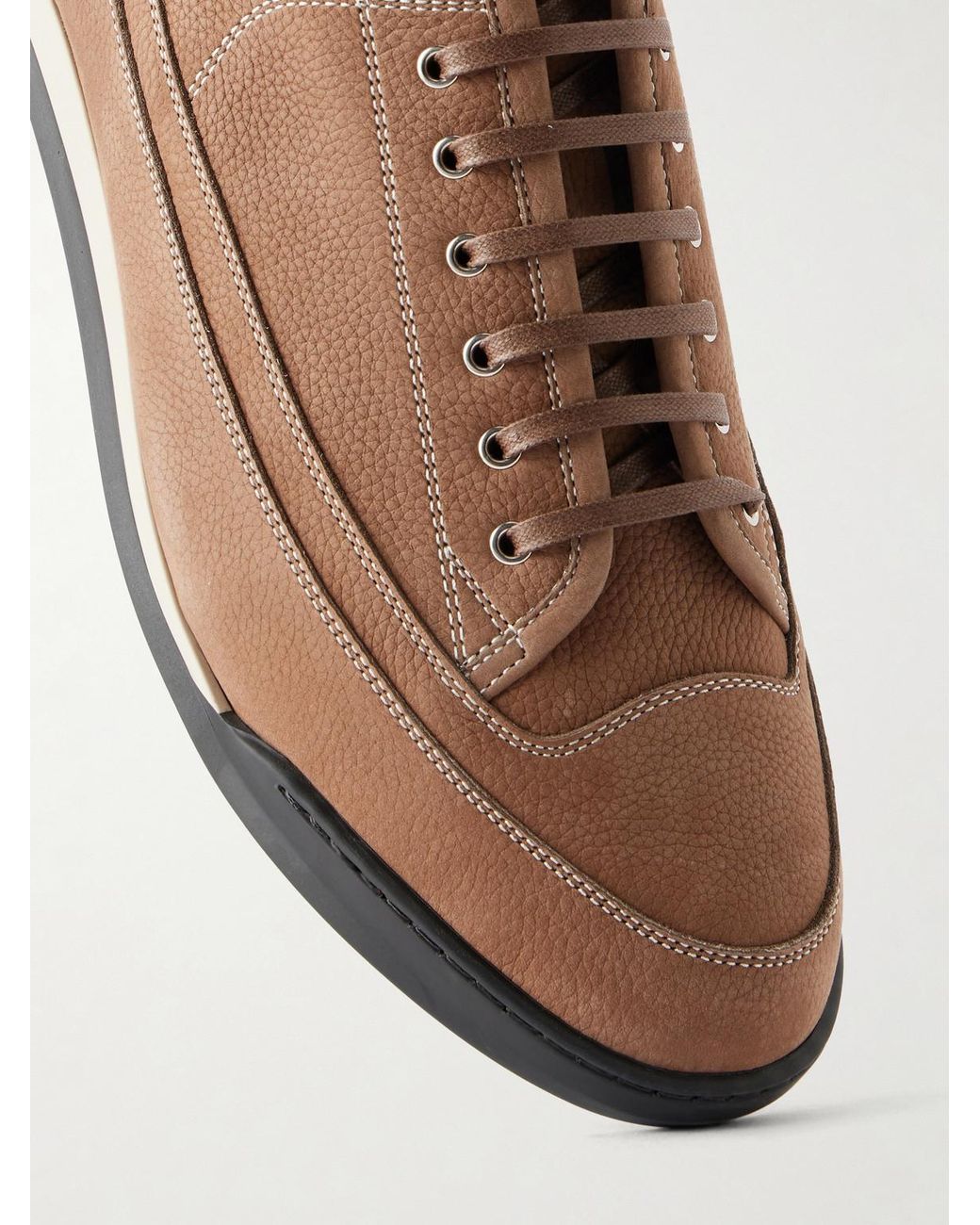 John Lobb Brown Court Panelled Nubuck Sneakers for men