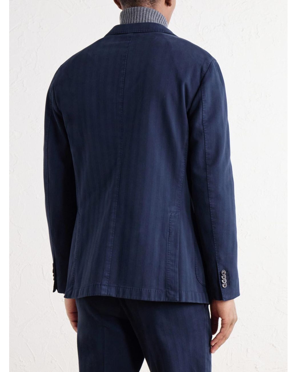 Boglioli Blue Herringbone Cotton And Cashmere-Blend Twill Suit Jacket for men