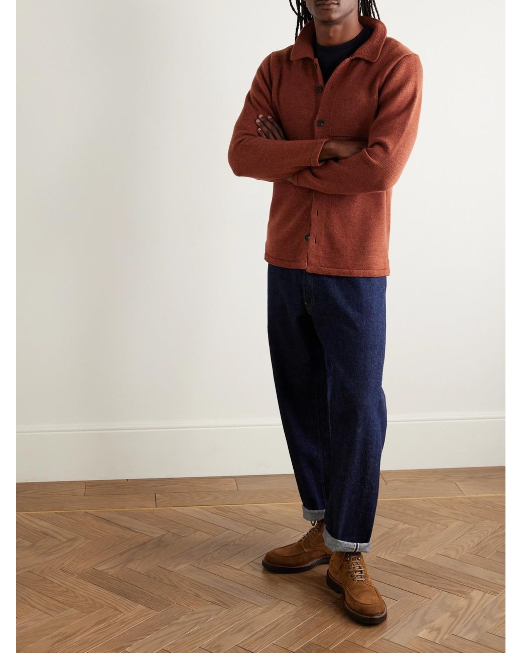 Inis Meáin Red Wool And Linen-blend Cardigan for men